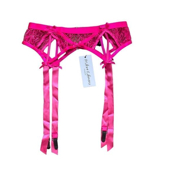 For Love and Lemons embroidered swirl garter belt new Small fuchsia - Picture 4 of 6